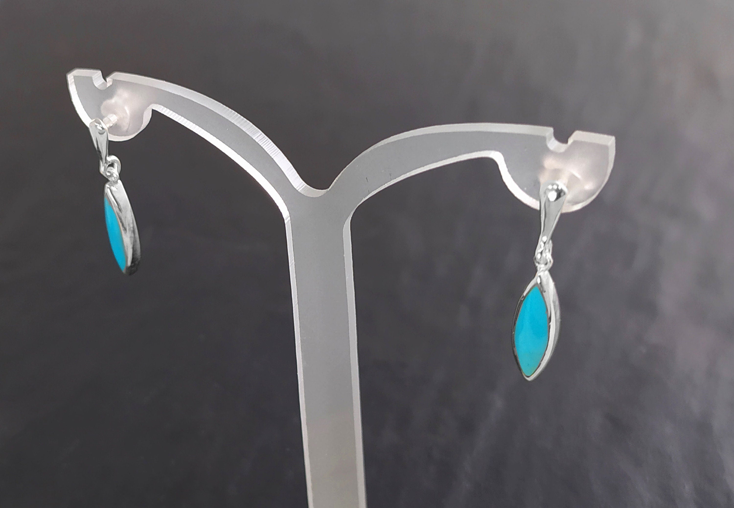 Turquoise Earrings, Sterling Silver, Dangle Blue Turquoise Stone Earrings, Pending Oval Blue Earrings, Modern Drop Studs Earrings