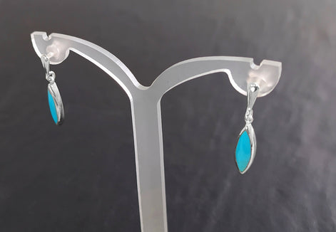 Turquoise Earrings, Sterling Silver, Dangle Blue Turquoise Stone Earrings, Pending Oval Blue Earrings, Modern Drop Studs Earrings