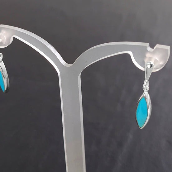 Turquoise Earrings, Sterling Silver, Dangle Blue Turquoise Stone Earrings, Pending Oval Blue Earrings, Modern Drop Studs Earrings