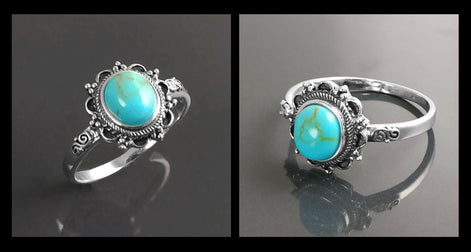 Turquoise Ring, Sterling Silver, Boho Ring, Blue Turquoise Stone Ring, Small Midi Oval Ring, Dainty Jewelry, Victorian Antique Ring