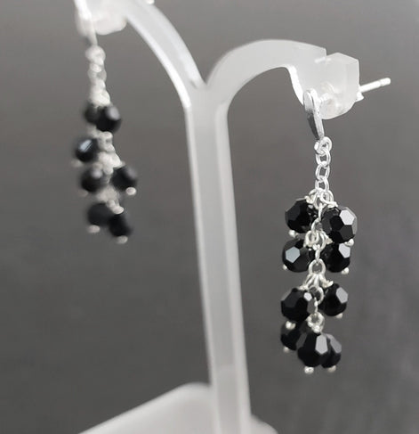 Black dangle earrings, sterling silver, teardrop blackberry crystal cz stones grape earrings, dark blackberries bunch, modern jewelry