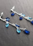 Blue Stone earrings, sterling silver, teardrop blue berry grape stones bunch earrings, dark blueberries color, modern chain jewelry