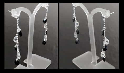 Black earrings, sterling silver, teardrop blackberry grape cz stones bunch earrings, dark blackberries crystal color, modern drop jewelry