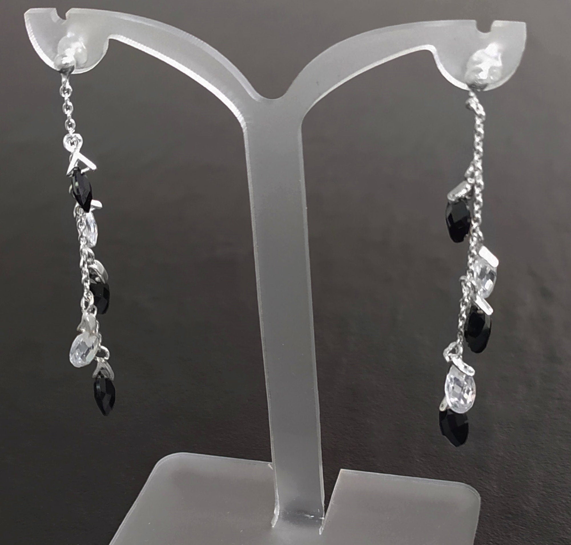 Black earrings, sterling silver, teardrop blackberry grape cz stones bunch earrings, dark blackberries crystal color, modern drop jewelry