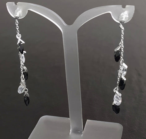 Black earrings, sterling silver, teardrop blackberry grape cz stones bunch earrings, dark blackberries crystal color, modern drop jewelry