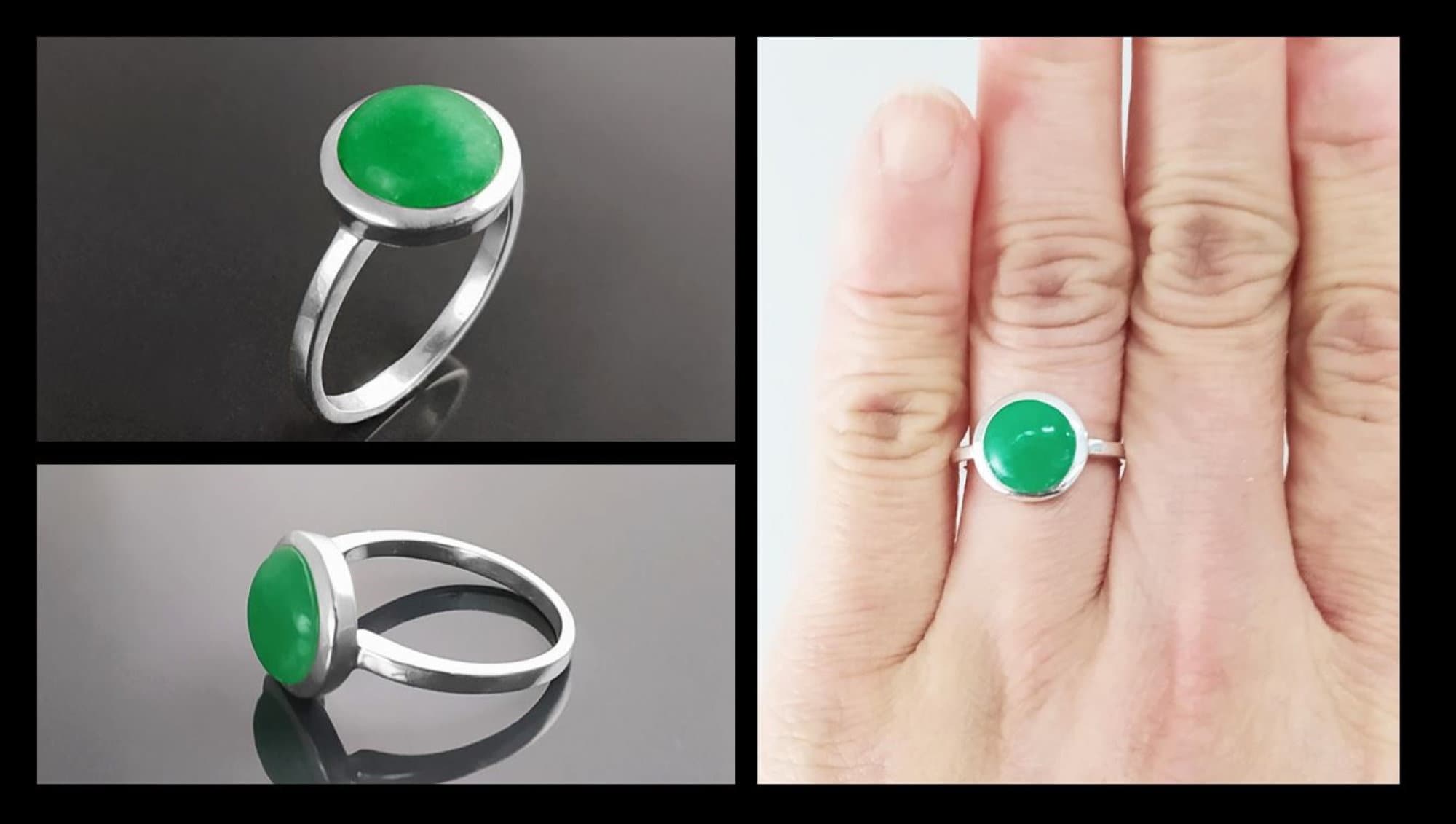 Genuine Green Jade Ring • 925 Sterling Silver • Lucky Talisman