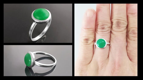 Genuine Green Jade Ring • 925 Sterling Silver • Lucky Talisman