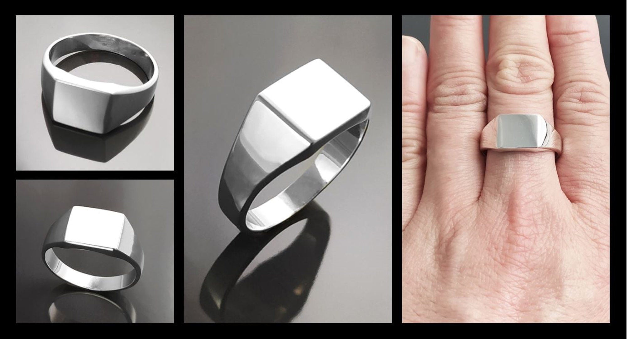 Sterling Silver Cushion Square Signet Ring, Modern Hipster Jewelry