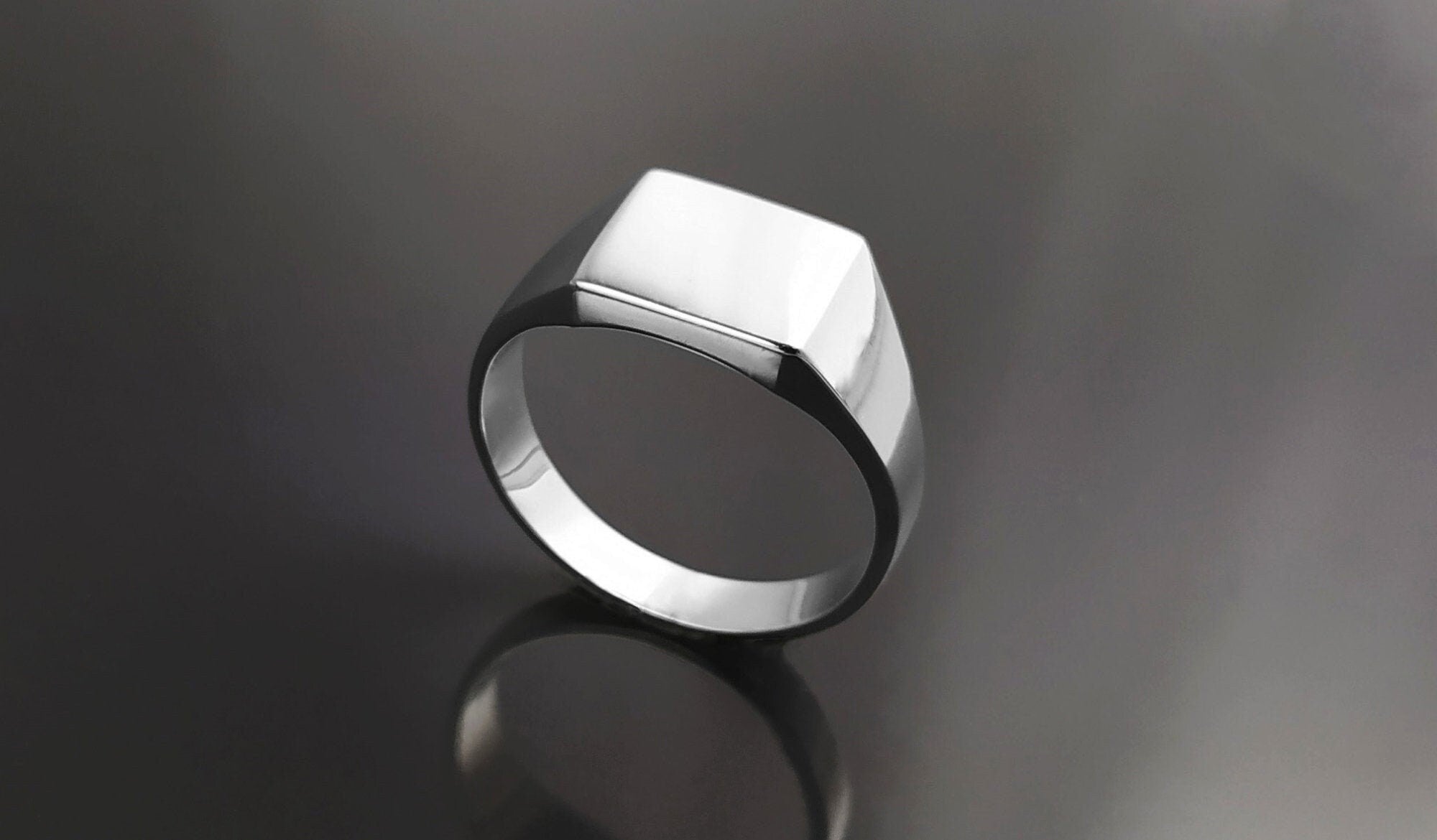 Sterling Silver Cushion Square Signet Ring, Modern Hipster Jewelry
