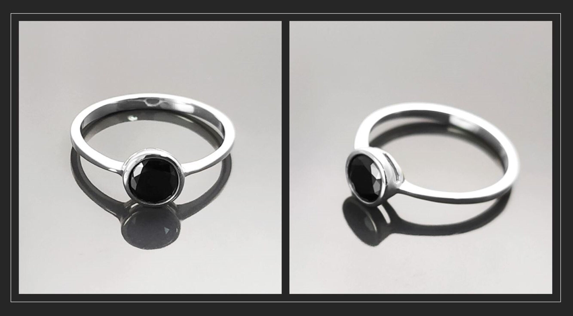 Black Solitaire Ring, Sterling Silver, Comfortable Low Closed Setting Single Black Cz Round Stone , Minimalist Promise Solitaire Jewelry