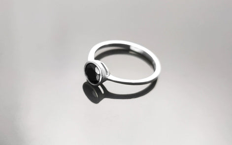 Black Solitaire Ring, Sterling Silver, Comfortable Low Closed Setting Single Black Cz Round Stone , Minimalist Promise Solitaire Jewelry
