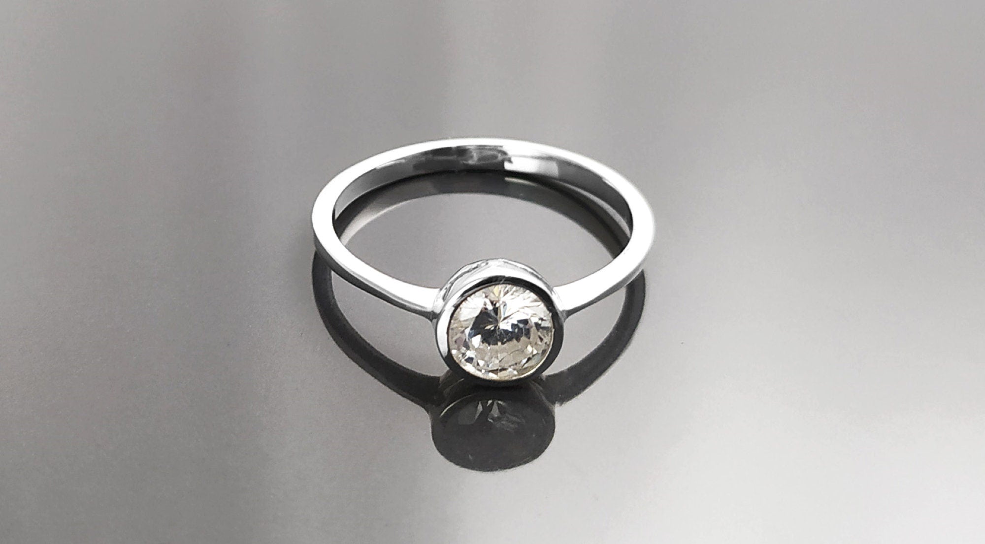 Minimalist Engagement Ring 925 Sterling Silver Solitaire 1 Carat Diamond Simulant CZ Travel Ring