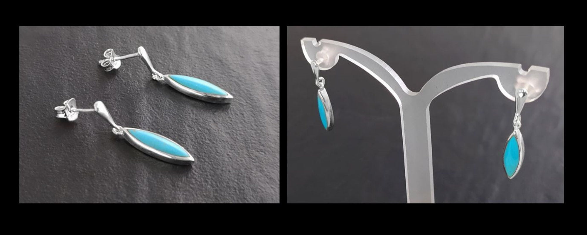 Turquoise Earrings, Sterling Silver, Dangle Blue Turquoise Stone Earrings, Pending Oval Blue Earrings, Modern Drop Studs Earrings