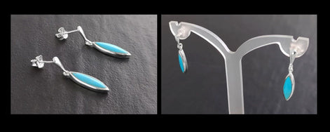 Turquoise Earrings, Sterling Silver, Dangle Blue Turquoise Stone Earrings, Pending Oval Blue Earrings, Modern Drop Studs Earrings