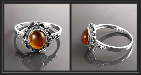 Genuine Amber Ring Solid 925 Silver Victorian Jewelry