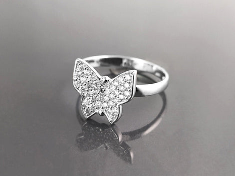 Butterfly Ring, Sterling Silver, Clear White Stones (CZ), Designer Butterflies Jewelry, Fashion Ring, Gift for Her, Bright Ring