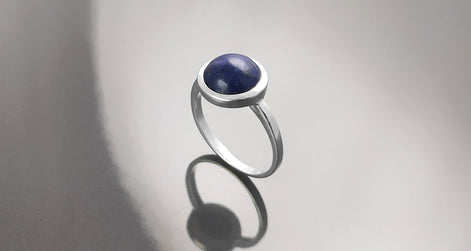925 Lapis Ring Sterling Silver, Round Blue Stone Ring, Genuine Blue Lapis Lazuli Gemstone Birthstone Jewelry, Modern Minimalist Style Gift