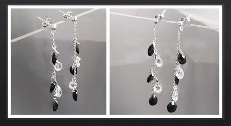 Black earrings, sterling silver, teardrop blackberry grape cz stones bunch earrings, dark blackberries crystal color, modern drop jewelry