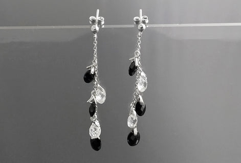 Black earrings, sterling silver, teardrop blackberry grape cz stones bunch earrings, dark blackberries crystal color, modern drop jewelry