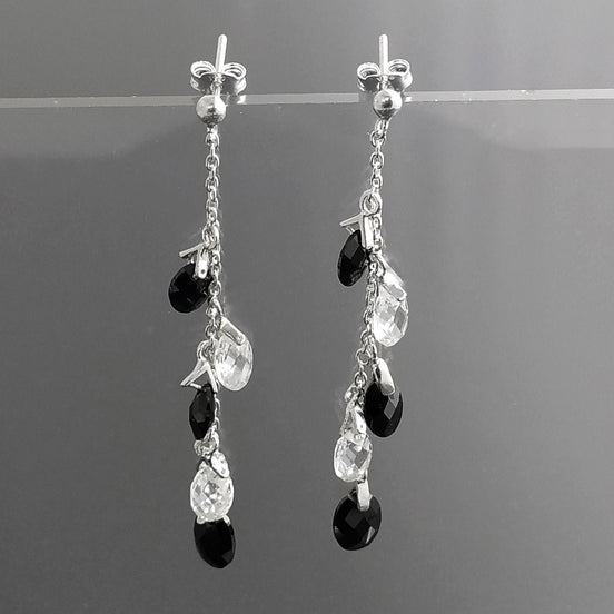 Black earrings, sterling silver, teardrop blackberry grape cz stones bunch earrings, dark blackberries crystal color, modern drop jewelry