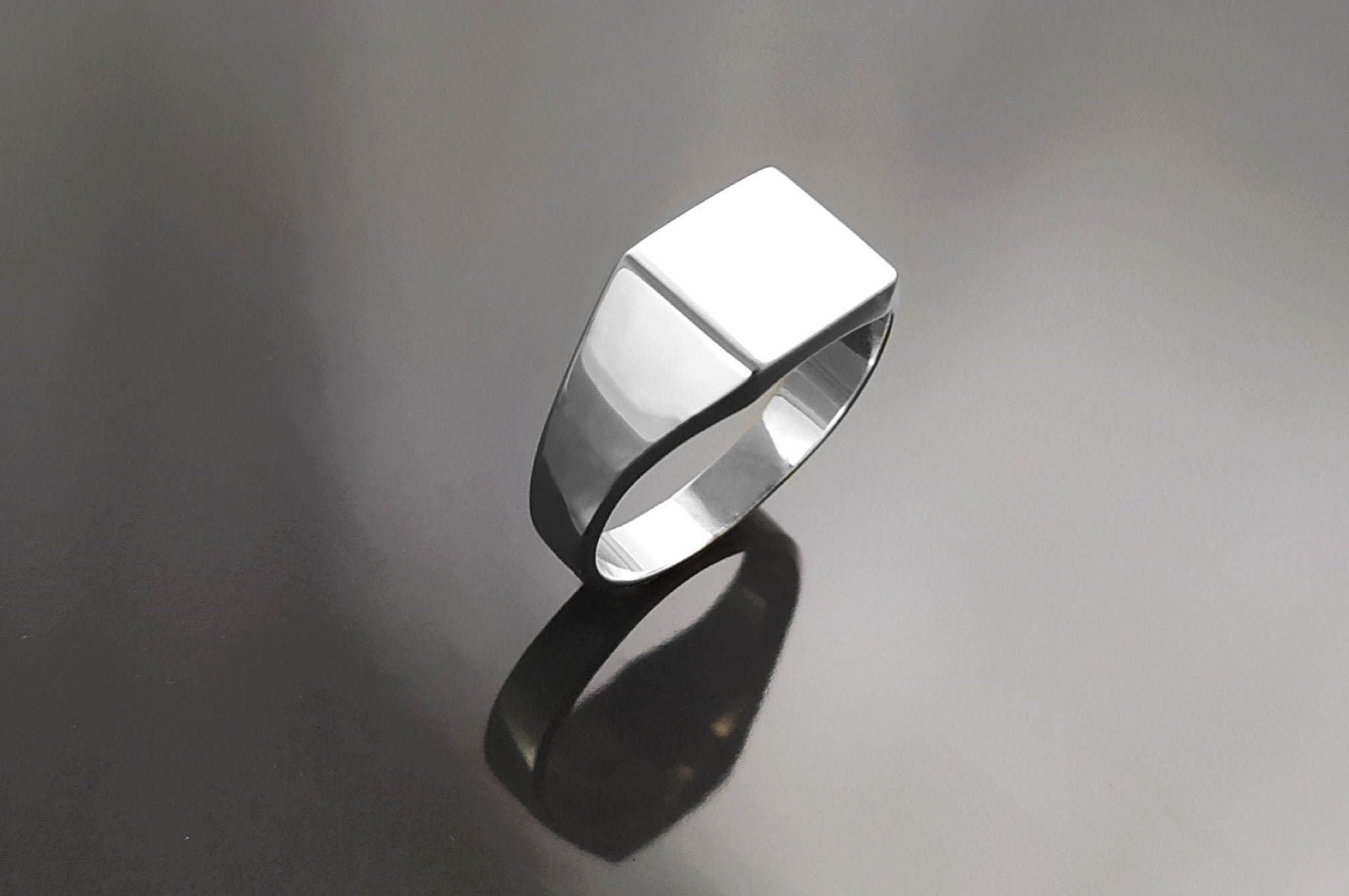 Sterling Silver Cushion Square Signet Ring, Modern Hipster Jewelry