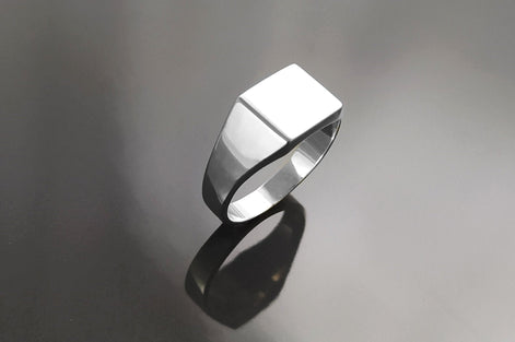 Sterling Silver Cushion Square Signet Ring, Modern Hipster Jewelry