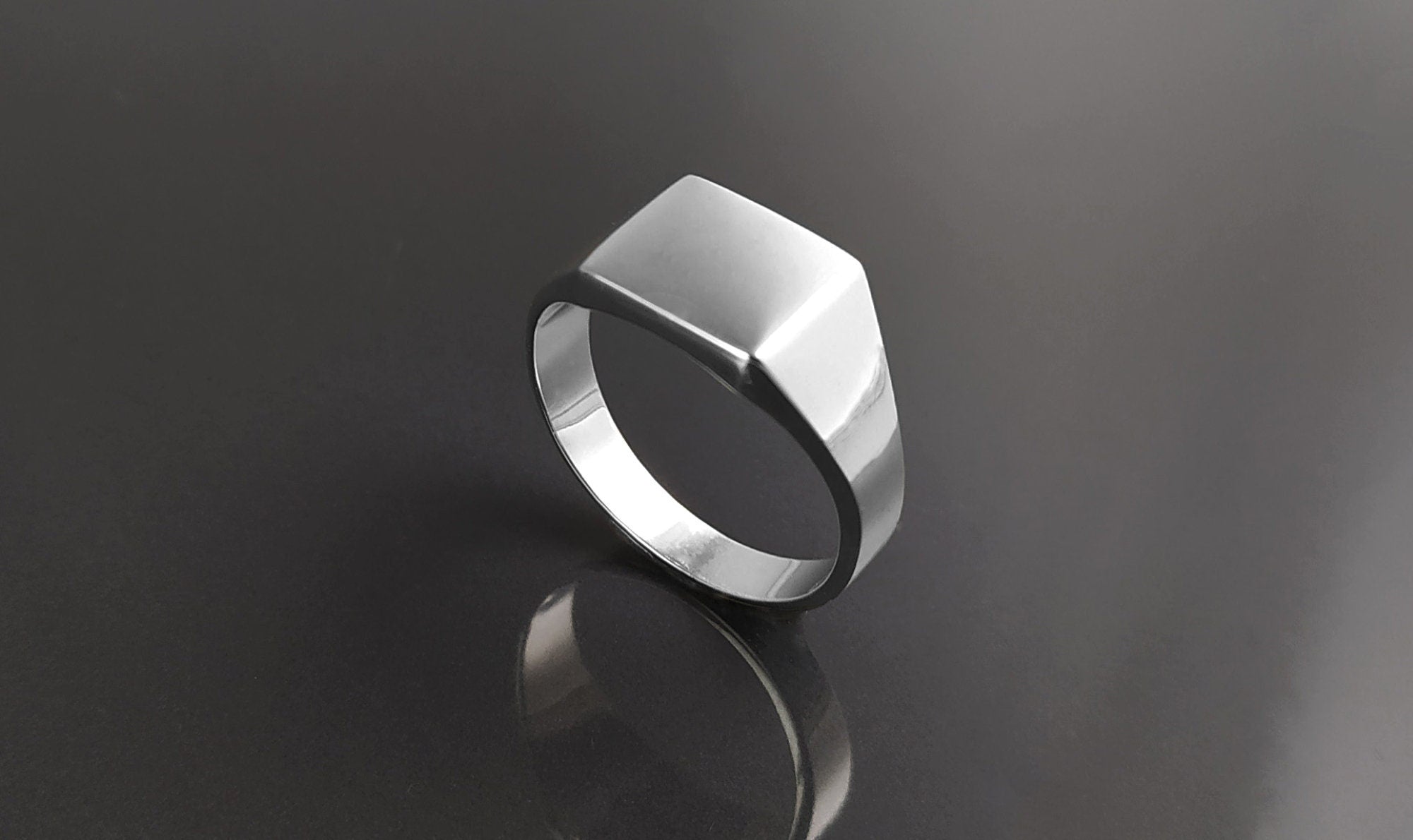 Sterling Silver Cushion Square Signet Ring, Modern Hipster Jewelry