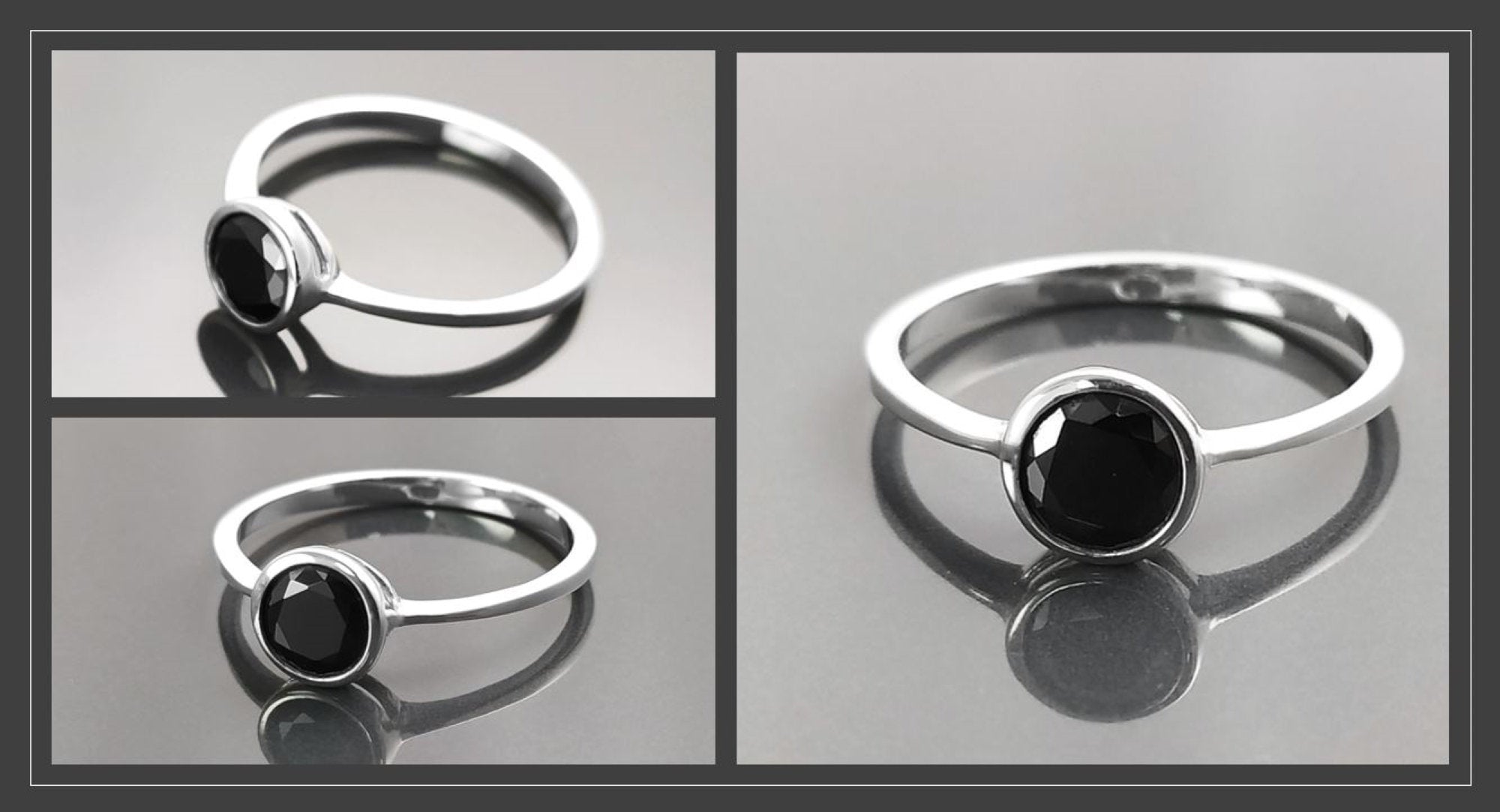 Black Solitaire Ring, Sterling Silver, Comfortable Low Closed Setting Single Black Cz Round Stone , Minimalist Promise Solitaire Jewelry