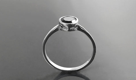 Black Solitaire Ring, Sterling Silver, Comfortable Low Closed Setting Single Black Cz Round Stone , Minimalist Promise Solitaire Jewelry