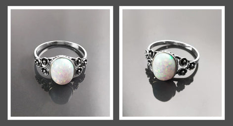 Sterling Silver Opal Ring, Flower Design Jewelry