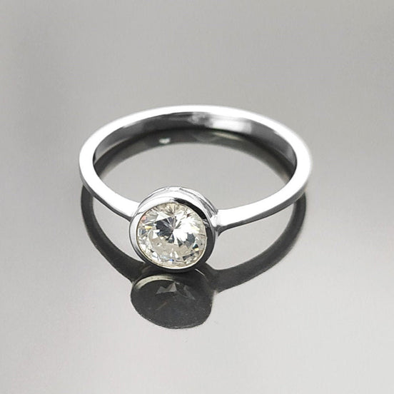 Minimalist Engagement Ring 925 Sterling Silver Solitaire 1 Carat Diamond Simulant CZ Travel Ring