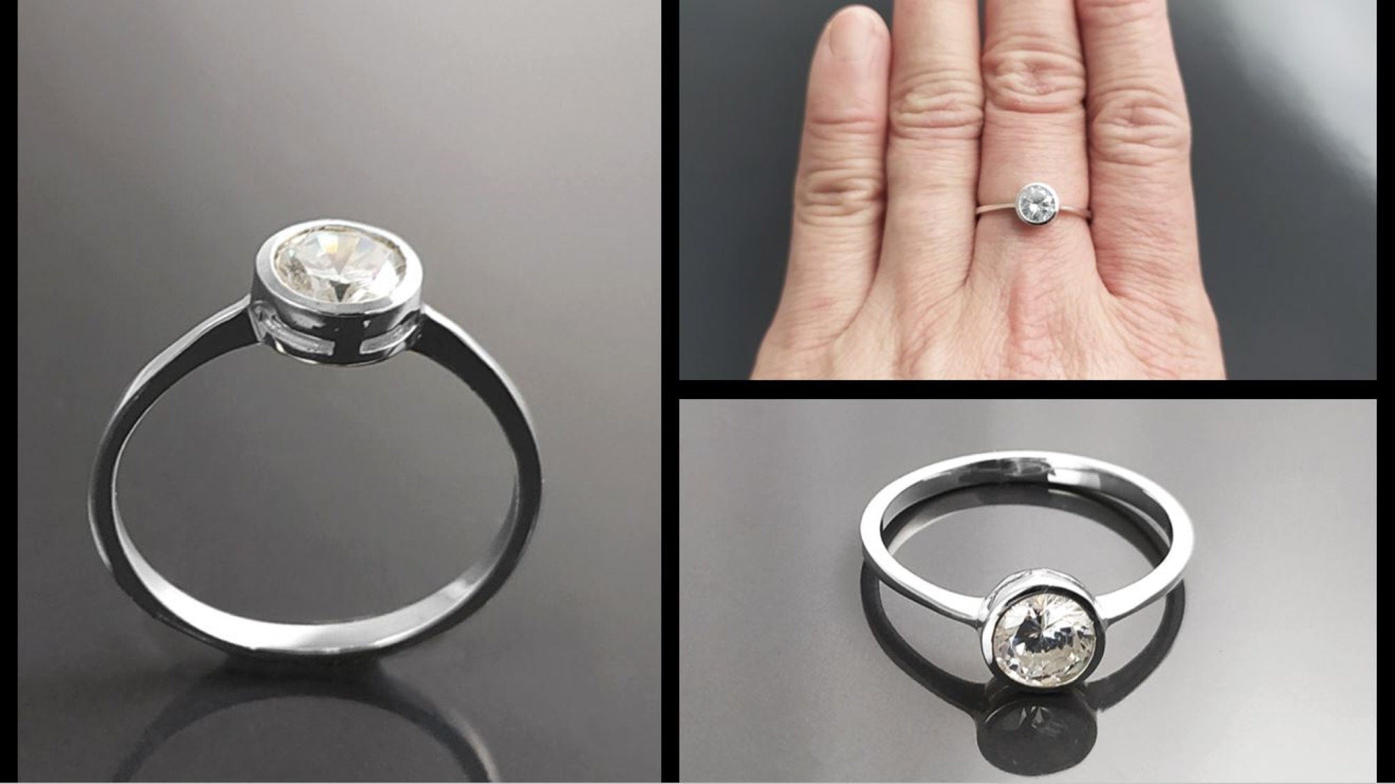 Minimalist Engagement Ring 925 Sterling Silver Solitaire 1 Carat Diamond Simulant CZ Travel Ring
