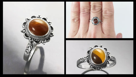 Genuine Amber Ring Solid 925 Silver worn on woman hand