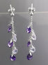 Purple earrings, sterling silver, teardrop purple crystal, berry grape stones bunch earrings, dark violet stone color, modern chain jewelry