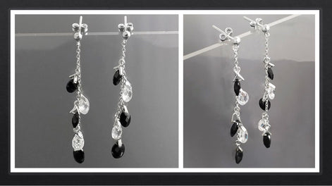Black earrings, sterling silver, teardrop blackberry grape cz stones bunch earrings, dark blackberries crystal color, modern drop jewelry