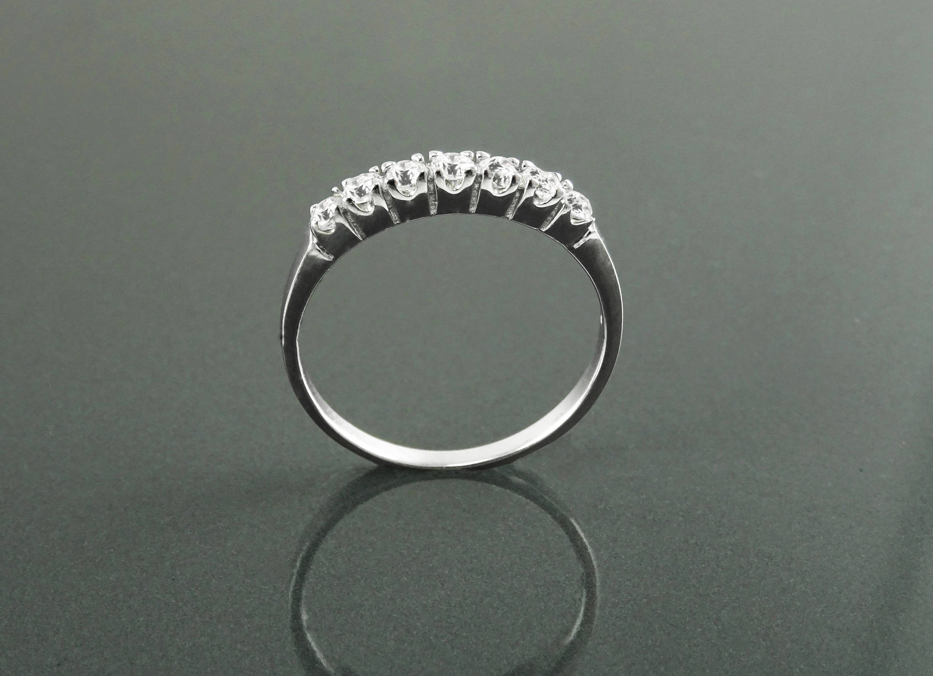 Half Eternity Diamond Ring by KRAMIKE • Sterling Silver • Sparkling Stones Promise Band • Perfect for Wedding, Anniversary, and Gift • KR036