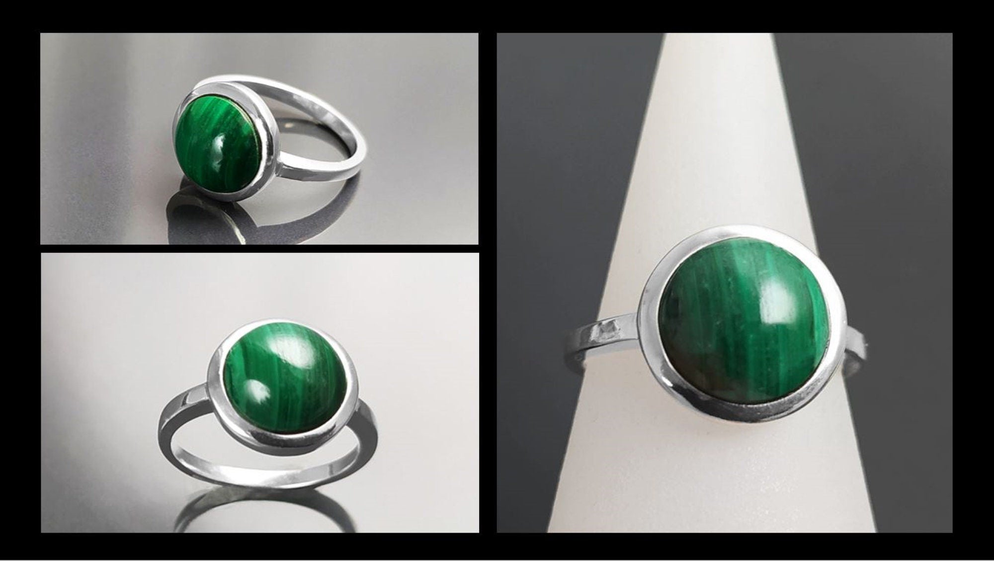 Genuine Malachite Ring 925 Sterling Silver • Natural Protection Stone, Malachite is a stone of strength, power, afterlife, and stresless