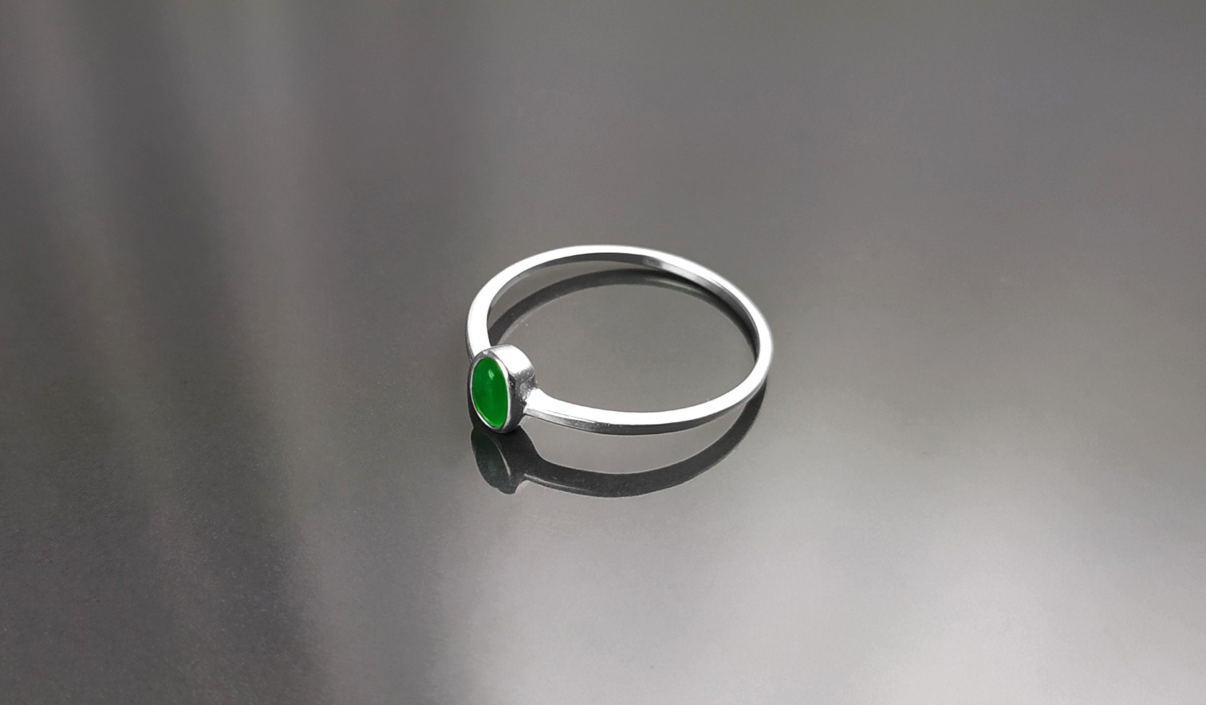 Green Jade Ring, Sterling Silver, Modern Minimalist Tiny Ring, Small Oval Stone, Genuine Jade Gemstone, Small Everyday Ring, Dainty Ring