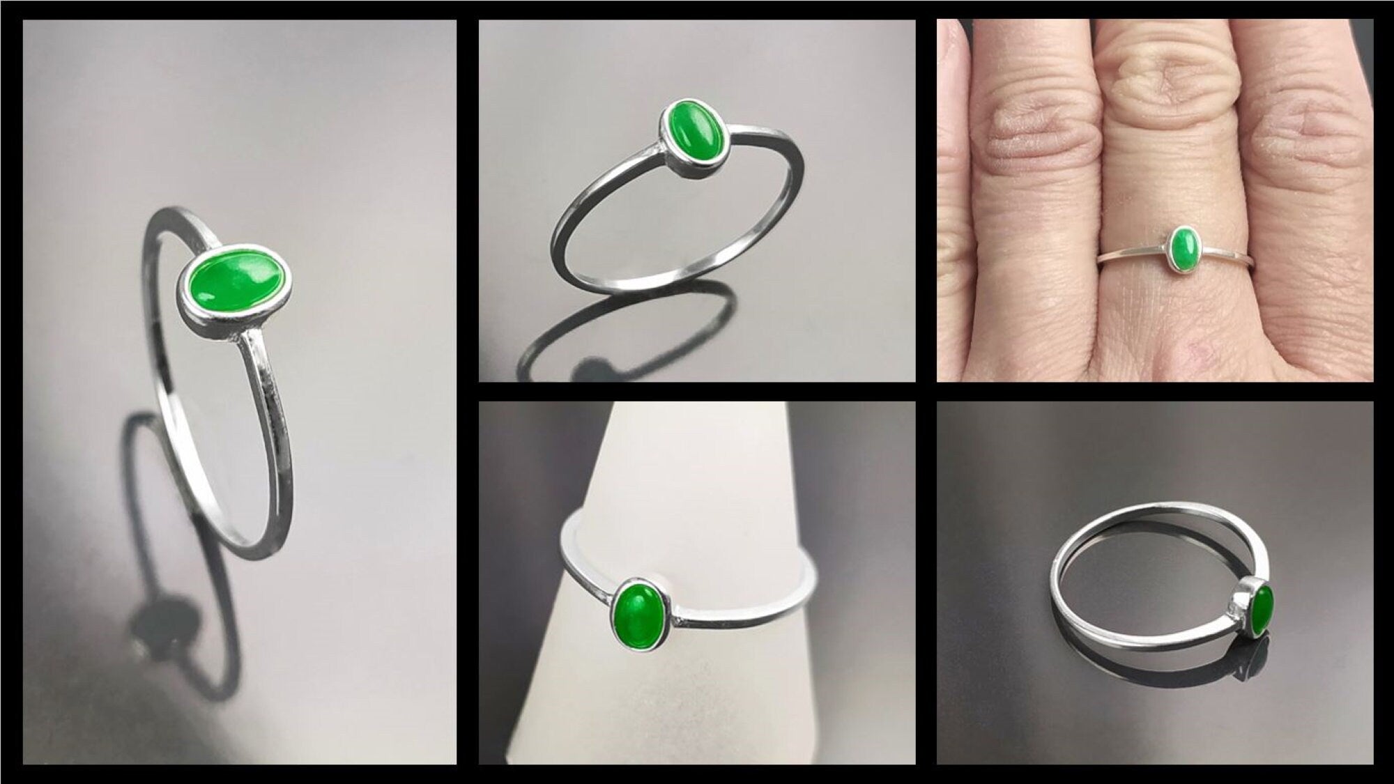 Green Jade Ring, Sterling Silver, Modern Minimalist Tiny Ring, Small Oval Stone, Genuine Jade Gemstone, Small Everyday Ring, Dainty Ring