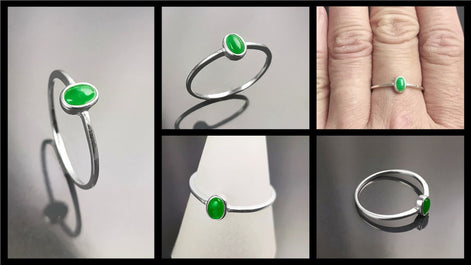 Green Jade Ring, Sterling Silver, Modern Minimalist Tiny Ring, Small Oval Stone, Genuine Jade Gemstone, Small Everyday Ring, Dainty Ring