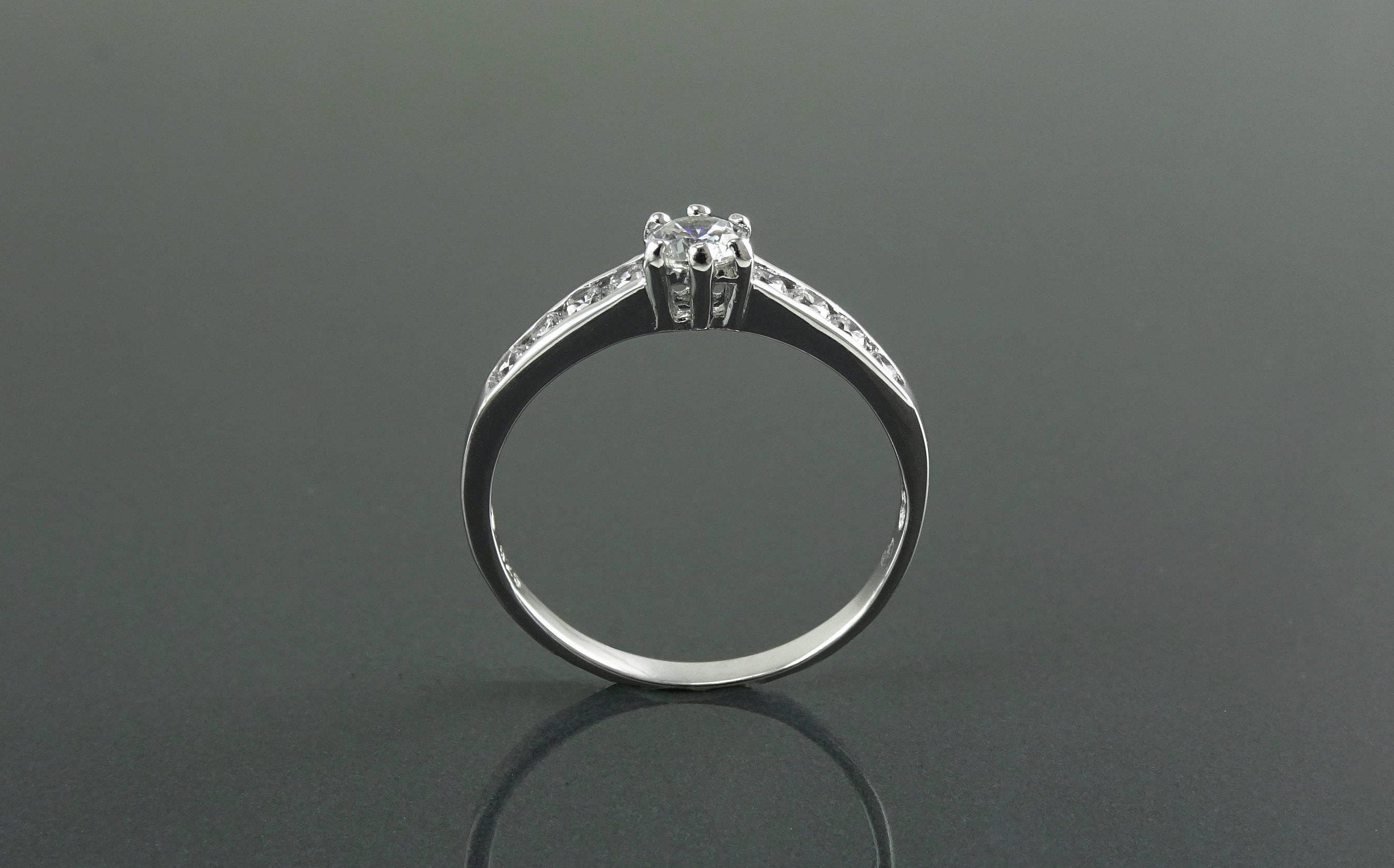 Sterling Silver Solitaire Promise Ring, Half Eternity Band, CZ Stones