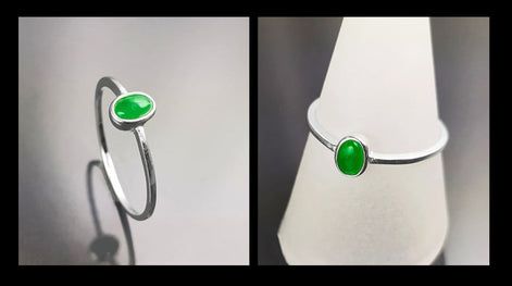 Green Jade Ring, Sterling Silver, Modern Minimalist Tiny Ring, Small Oval Stone, Genuine Jade Gemstone, Small Everyday Ring, Dainty Ring