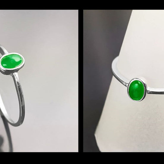 Green Jade Ring, Sterling Silver, Modern Minimalist Tiny Ring, Small Oval Stone, Genuine Jade Gemstone, Small Everyday Ring, Dainty Ring