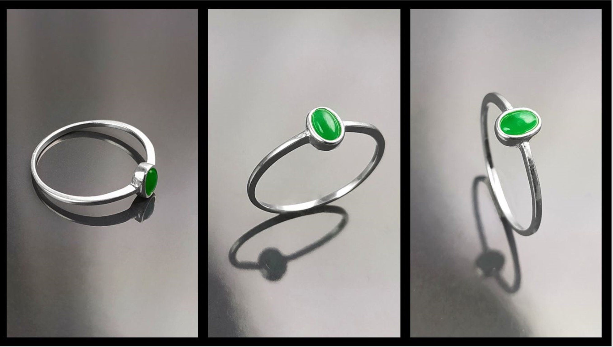 Green Jade Ring, Sterling Silver, Modern Minimalist Tiny Ring, Small Oval Stone, Genuine Jade Gemstone, Small Everyday Ring, Dainty Ring