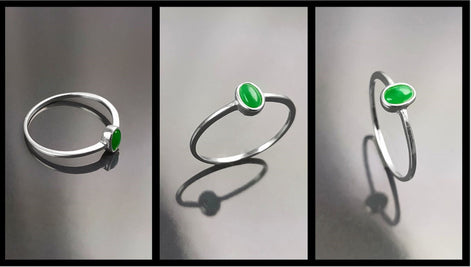 Green Jade Ring, Sterling Silver, Modern Minimalist Tiny Ring, Small Oval Stone, Genuine Jade Gemstone, Small Everyday Ring, Dainty Ring