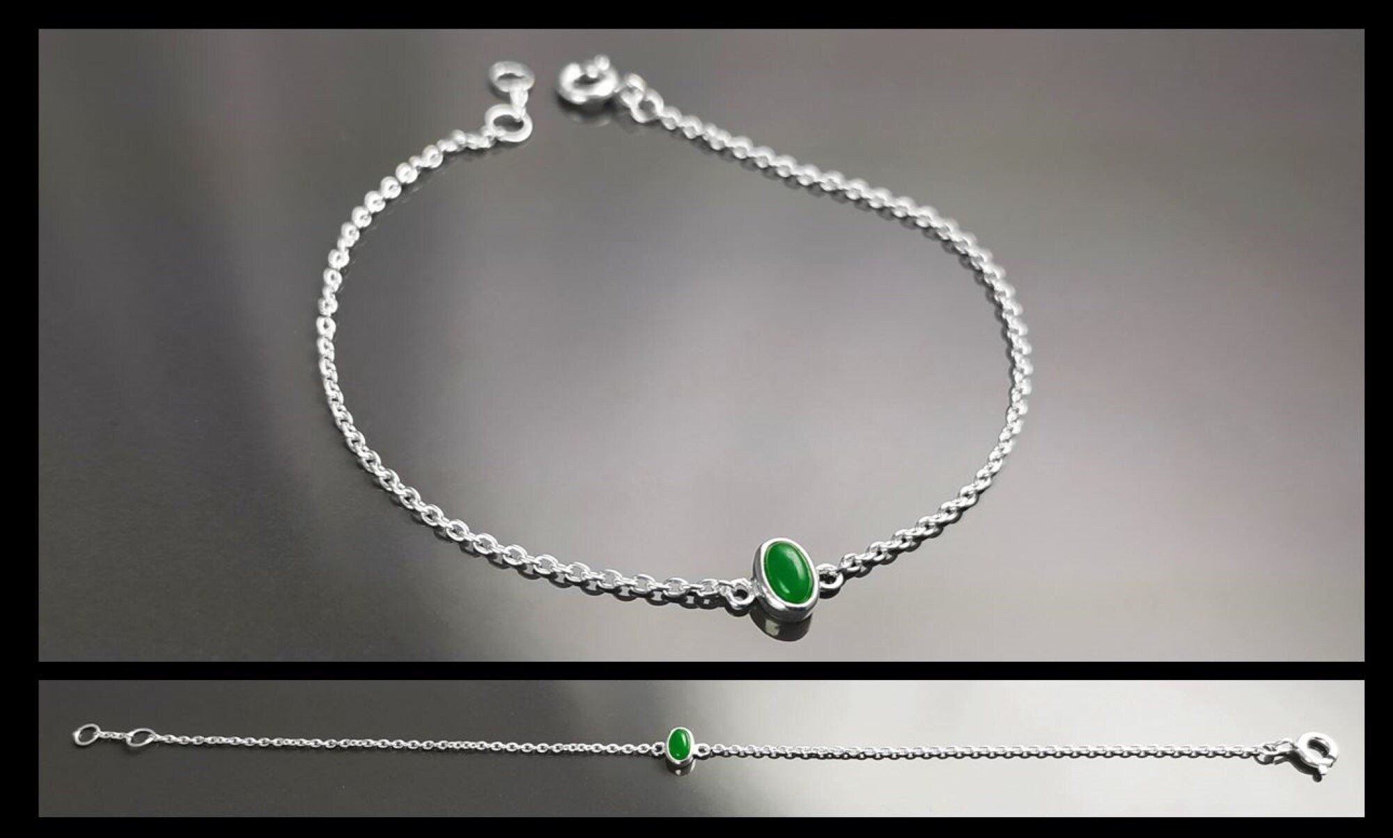 Tiny Jade Bracelet, Sterling Silver, Modern Minimalist Bracelet, Small Green Oval Stone, Genuine Jade Gemstone, Dainty Small Jewelry