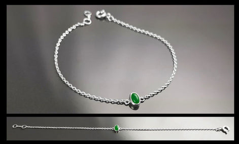 Tiny Jade Bracelet, Sterling Silver, Modern Minimalist Bracelet, Small Green Oval Stone, Genuine Jade Gemstone, Dainty Small Jewelry