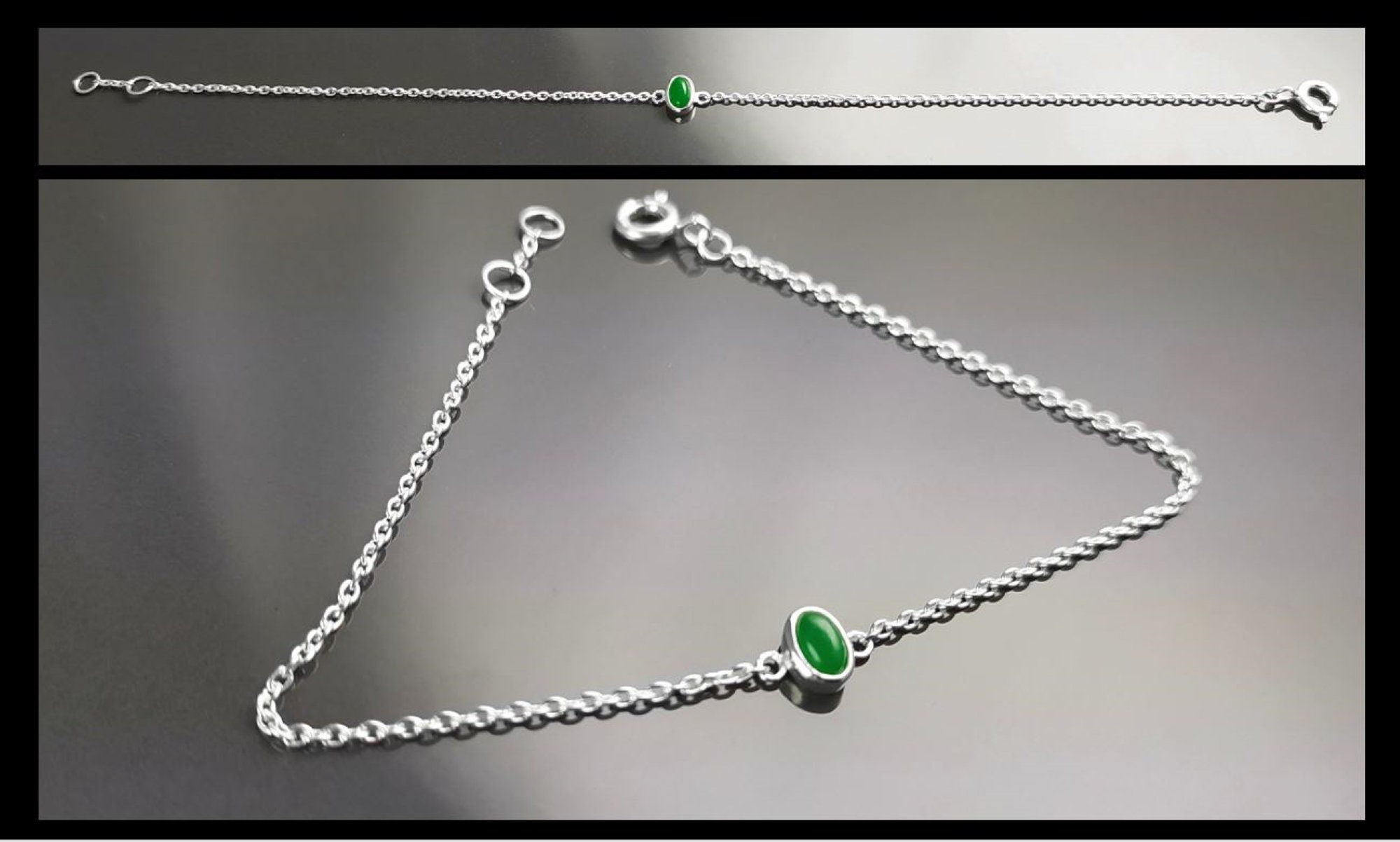 Tiny Jade Bracelet, Sterling Silver, Modern Minimalist Bracelet, Small Green Oval Stone, Genuine Jade Gemstone, Dainty Small Jewelry
