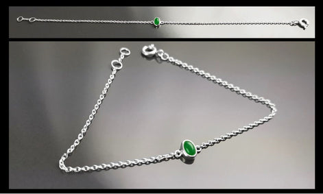 Tiny Jade Bracelet, Sterling Silver, Modern Minimalist Bracelet, Small Green Oval Stone, Genuine Jade Gemstone, Dainty Small Jewelry