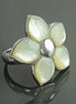 White Flower Ring, Sterling Silver, Mother of Pearl Shell , Polynesian Blossom Frangipani Flowers Petals Ring, White Stone Ring